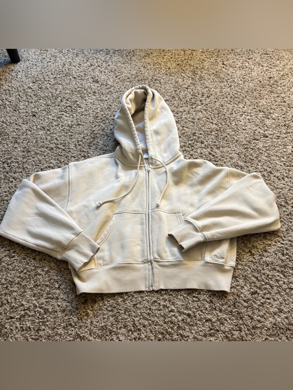 Aritzia TNA Sweatfleece Cozy Fleece Women's Cream Zip-Up Hoodie Size Small